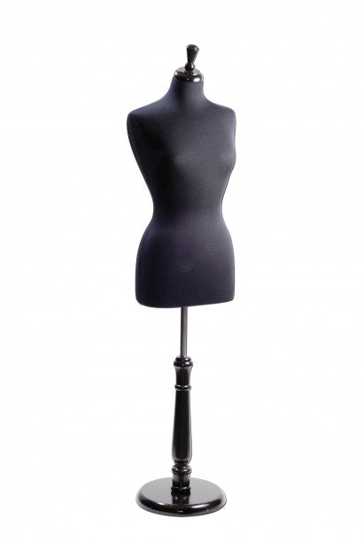 Black Female Dress Form | Adjustable | Tall Wooden Base