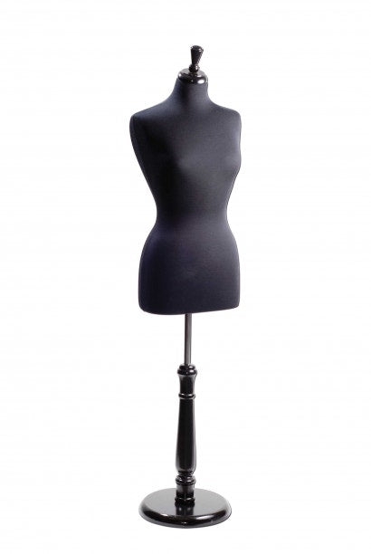 Female Dress Form | Black Torso | Adjustable Tall Wooden Base