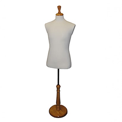 Male Suit/Dress Form With Cream Torso | Tall Maple Wood Base | Adjustable