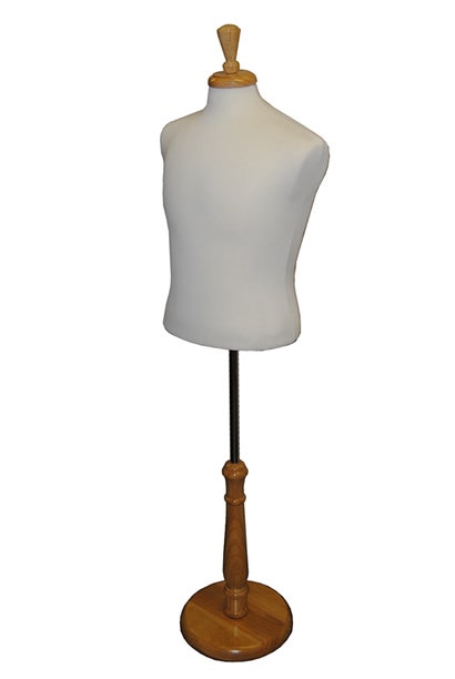 Male Dress Form With Cream Jersey & Tall Wooden Base | Adjustable