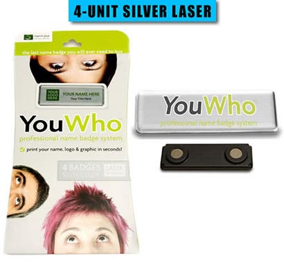 YouWho&trade; 4-Unit Professional Name Badge Kit (Silver/Laser)