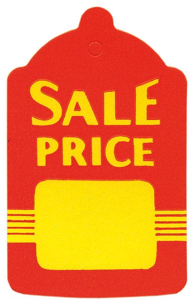 One Part Stringless Tags "Sale Price" - 1-1/4" x 2