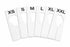 Set of white size dividers for clothing with XS, S, M, L, XL, and XXL on a white background.