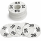 Stack of white circular tags with black numbers on a white background